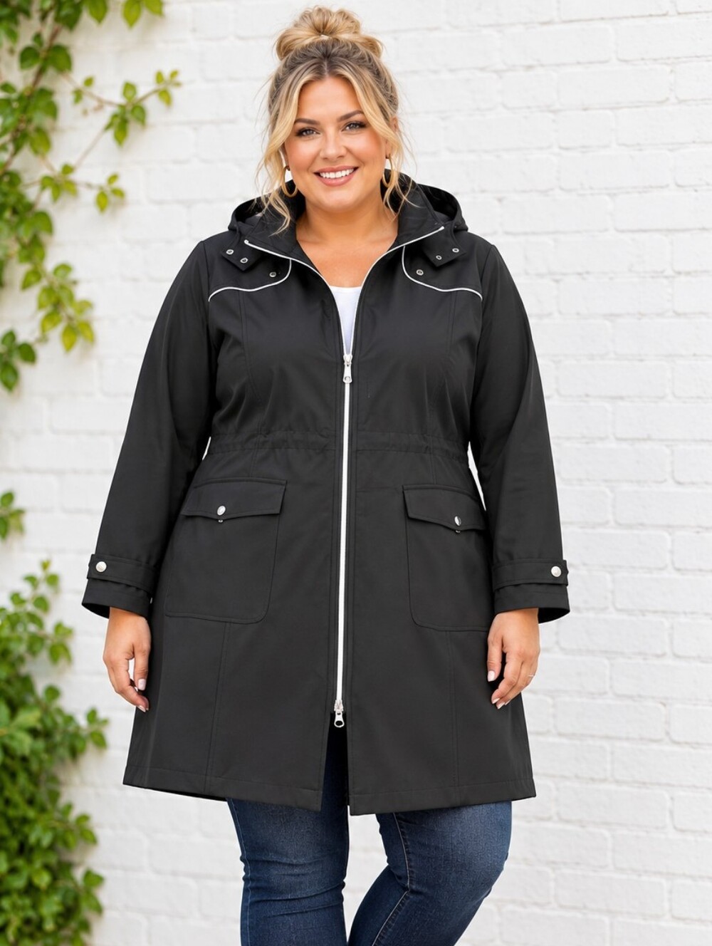 Activezone NEW Plus-Size 3x: Black Hooded Multi Season Jacket- Fleece Lined